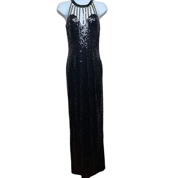 VTG Nightline by Della Roufogali Black Sequin Gown Sz. 4 - Picture 1 of 7